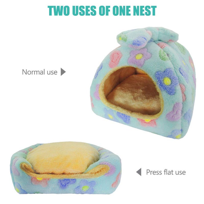 HOMEYA Small Animal Pet Bed, Sleeping House Habitat Nest for Guinea Pig Hamster Hedgehog Rat Chinchilla Hideout Bedding Snuggle Sack Cuddle Cup Cage Accessories with Removable Washable Mat(Blue) - Image 3